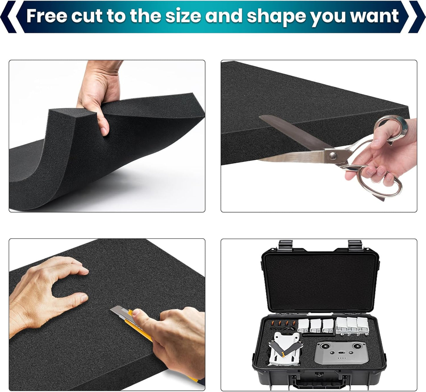 4 Pcs 16 x 12 x 1 Inches Packing Foam - Polyurethane Foam Sheet Foam Inserts for Cases Black Craft Foam for Packing Padding 1 Inch Thick for Camera Toolbox Storage