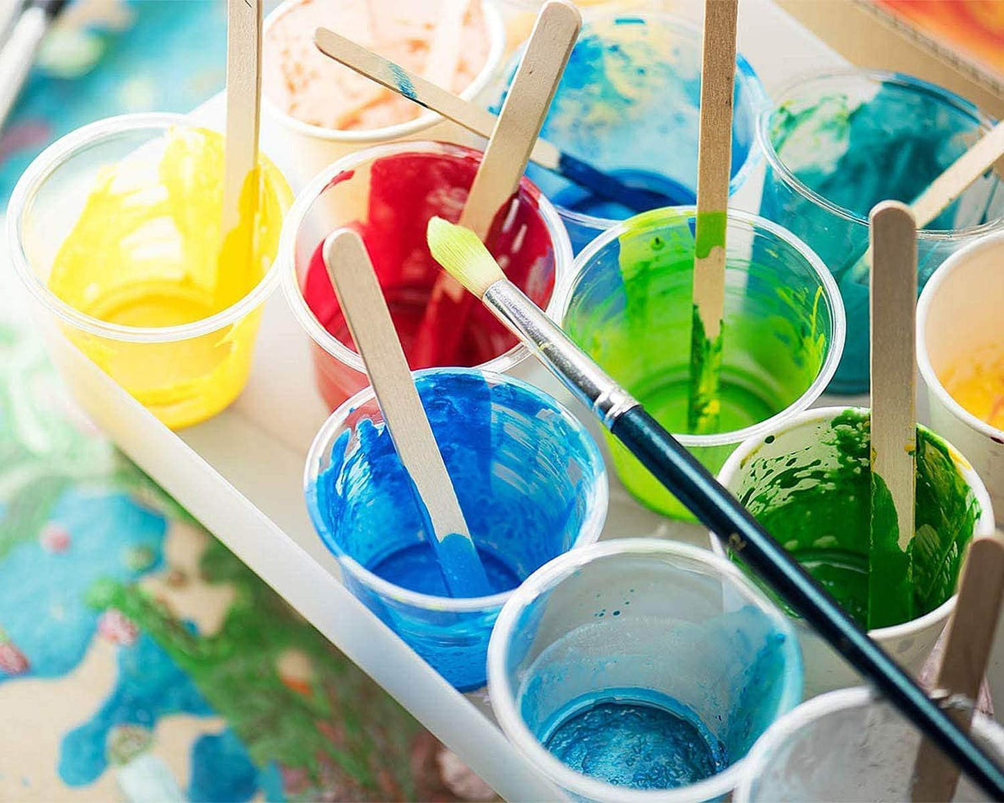 100 Pack 1oz/30ml Plastic Graduated Cups Transparent Scale Cups with 50 Pack Wooden Stirring Sticks for Mixing Paint, Stain, Epoxy, Resin