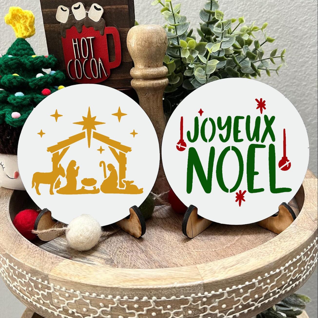 Small Christmas Stencils for Crafts Reusable 3inch Christmas Stencil Holiday Stencils for Painting on Wood Slice Tier Tray Gift Tag Decor