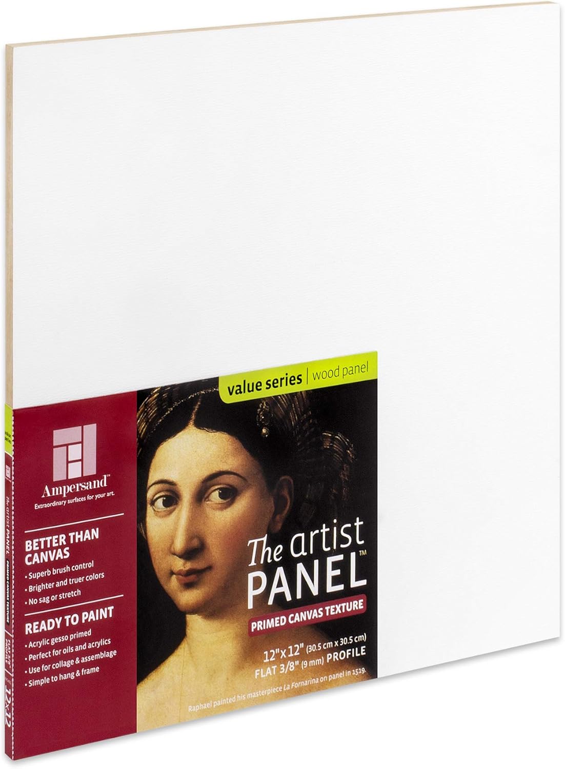 Ampersand Art Supply Wood Gesso Art Painting Panel: Canvas Texture, 3/8 Inch Depth, 12" x 12"