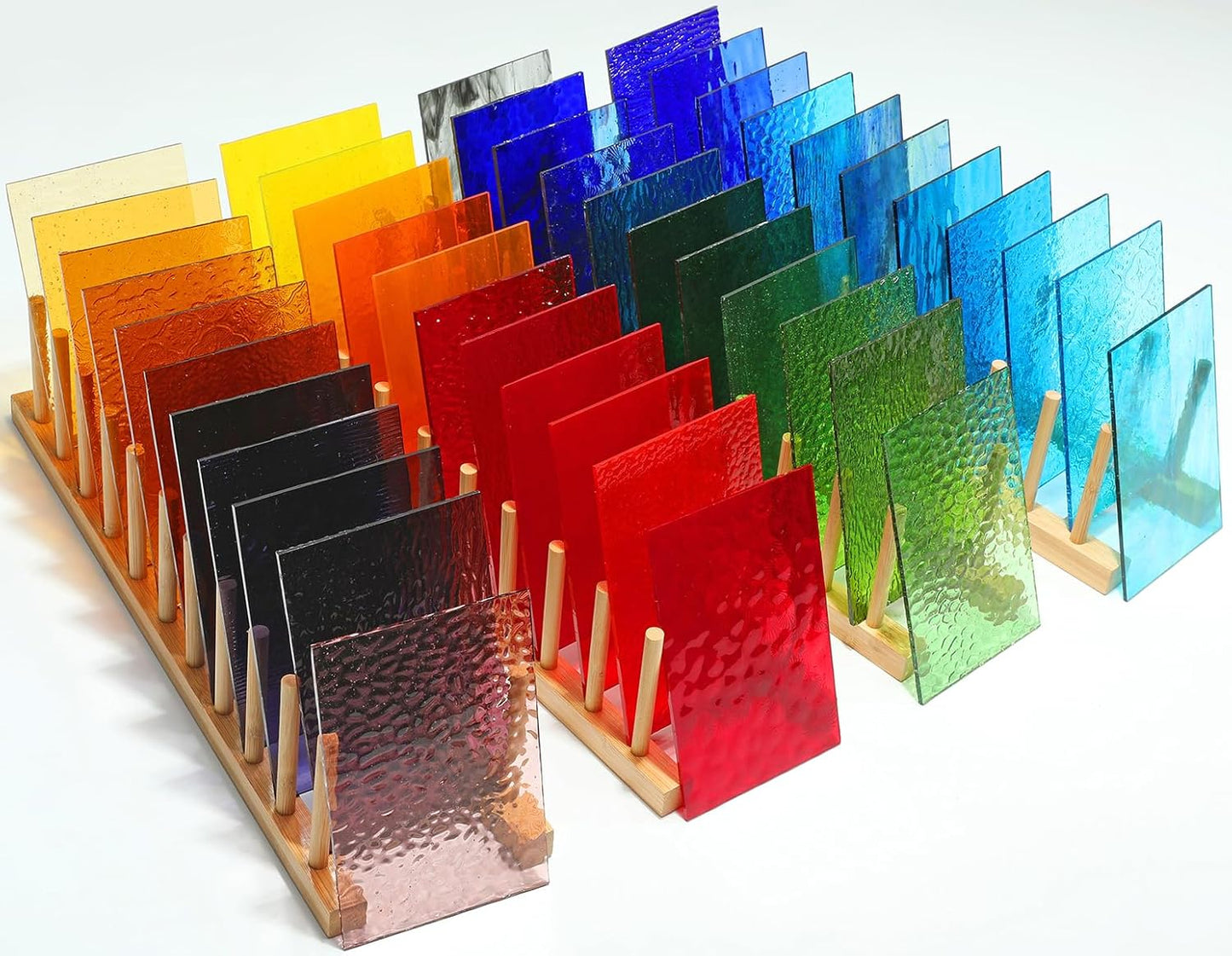 50 Transparent Stained Glass Sheets Bulk, Variety Colors Textured Cathedral Art Glass Sheets for DIY Mosaic Crafts, 4”x6” Vibrant Colored Glass Tiles Pieces for Home Decor