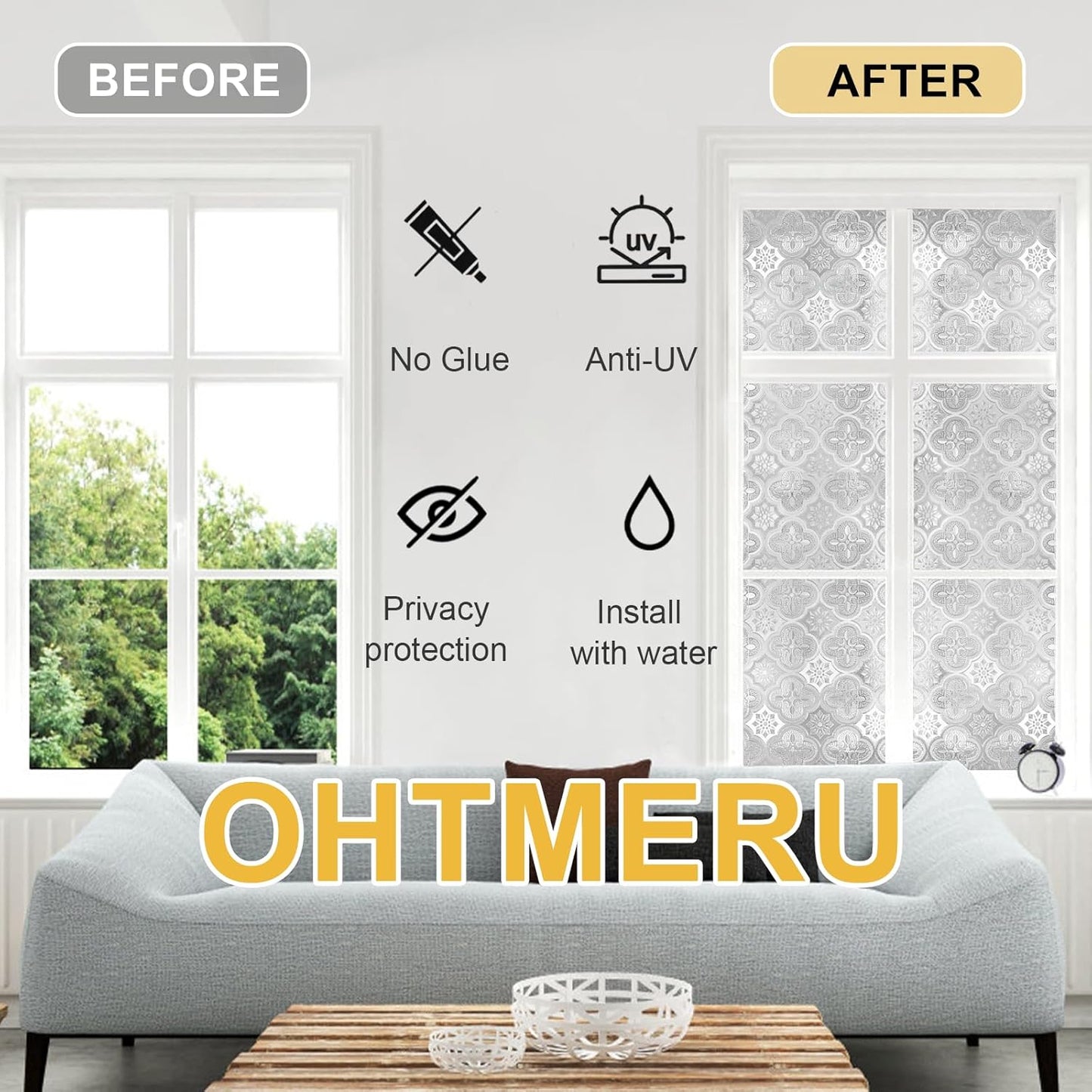 Window Privacy Film Decorative for Front Door, Bathroom Static Cling Stained Glass Sticker Opaque Heat Control UV Blocking Non-Adhesive for Home Windows 17.5 X 118.1 inches