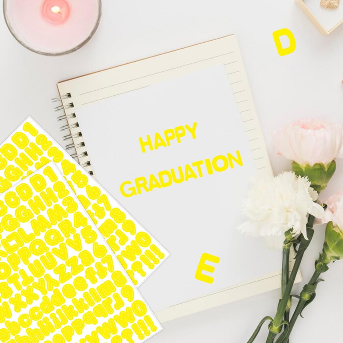 Starboling Letter Stickers, 1/2 inch Yellow Alphabet Stickers, Self-Adhesive Vinyl for Mailbox Numbers, Bulletin Boards & Home Decor