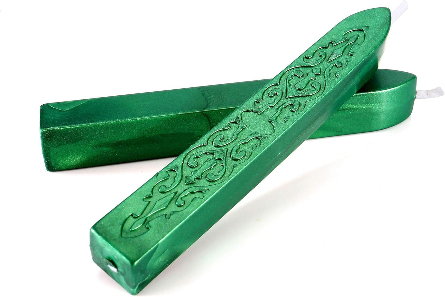 Yoption 12 Pcs Sealing Wax Sticks with Wicks, Antique Metallic Green Totem Fire Manuscript Seal Wax for Wax Seal Stamp (Metallic Green)