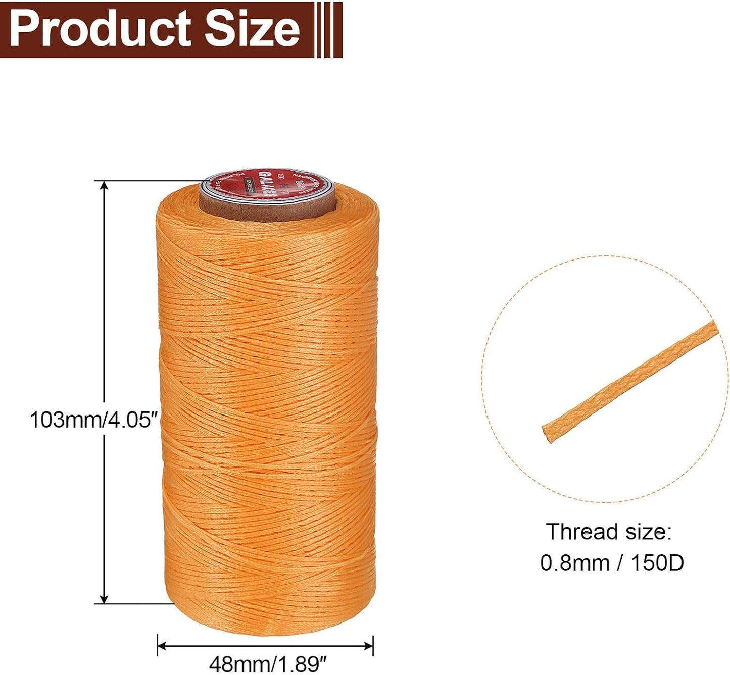 uxcell Flat Leather Sewing Waxed Thread, 270m / 295 Yards Polyester Wax String, 150D Wax Stitching Cord for Leather Crafts, Bookbinding, Bracelets Braided, Orange