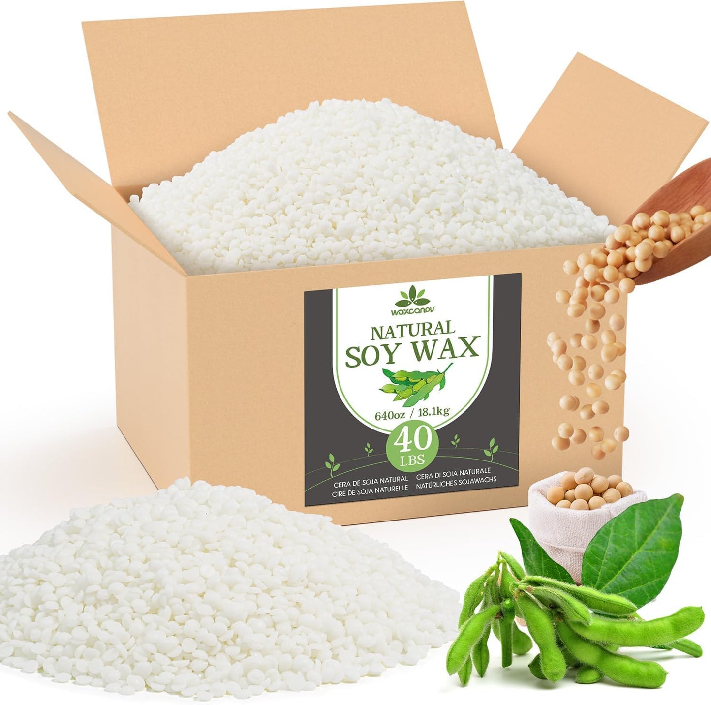 Soy Wax for Candle Making, Waxcanpy Organic Candle Wax, Natural Soy Wax for Candle Making from Farm, No Harmless, Additives (40lb)