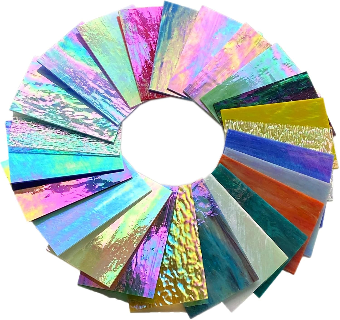 24 Sheets Iridescent Stained Glass Sheets Variety Pack, 6 x 4 inch Iridized Art Glass Mosaic Tiles for Crafts, Stained Glass Supplies for Stained Glass or Mosaic Projects