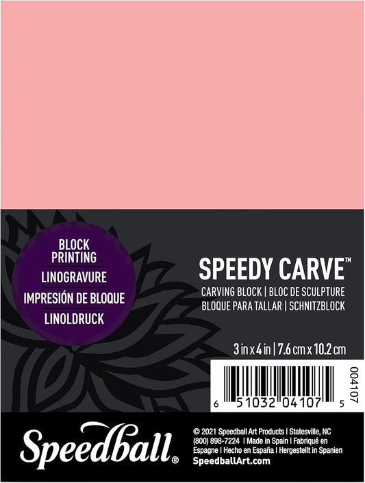 Speedball 4107 Speedy-Carve Block – Soft, Easy Carve Surface – 3 x 4 Inches, Pink