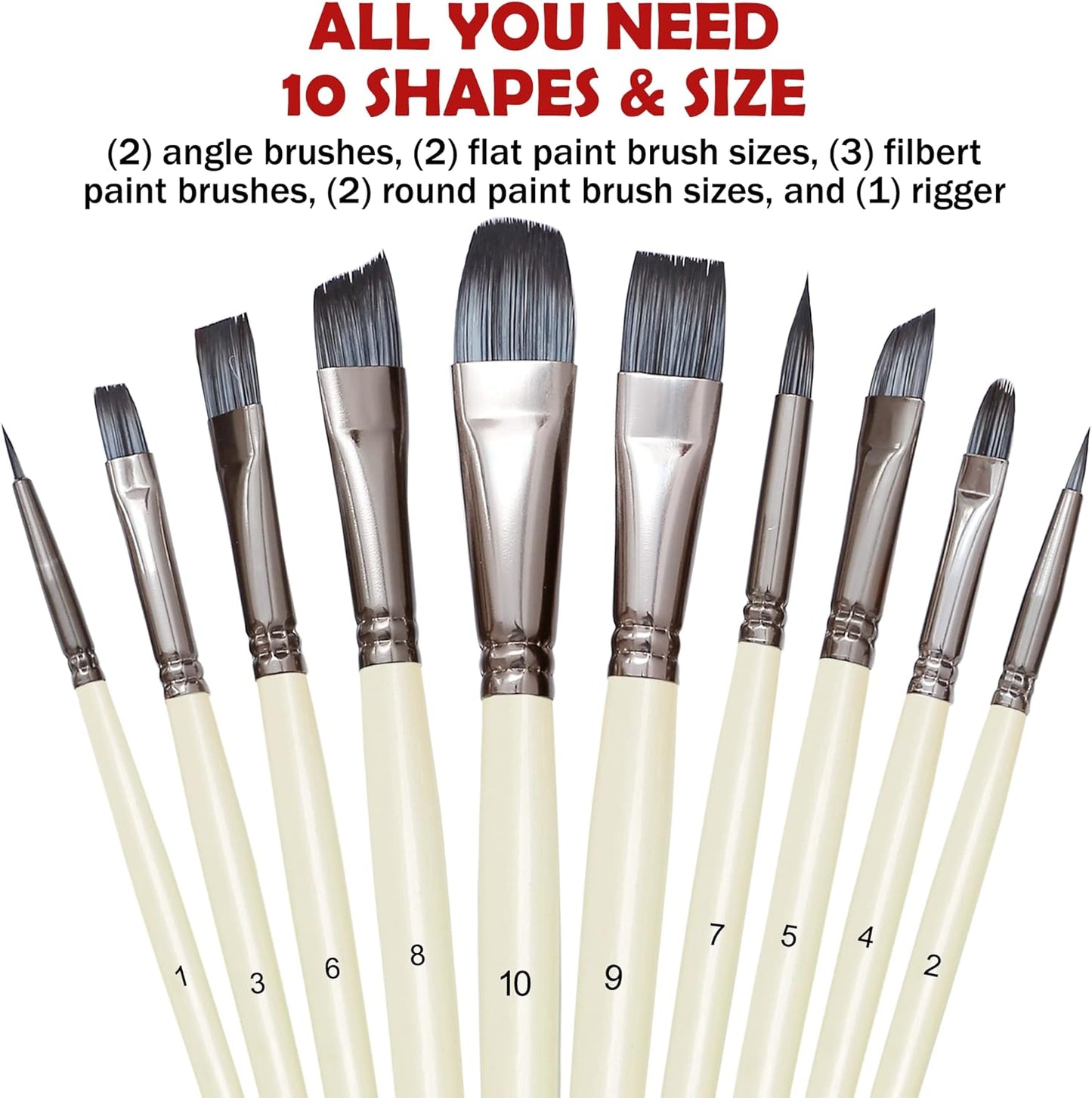 DUGATO Artist Paint Brushes Set 10pcs for Acrylic Oil Watercolor Gouache Paint by Numbers, Art Face and Body Professional Miniatures Painting Kits with Anti-Shedding Nylon Hair Tips Paintbrushes