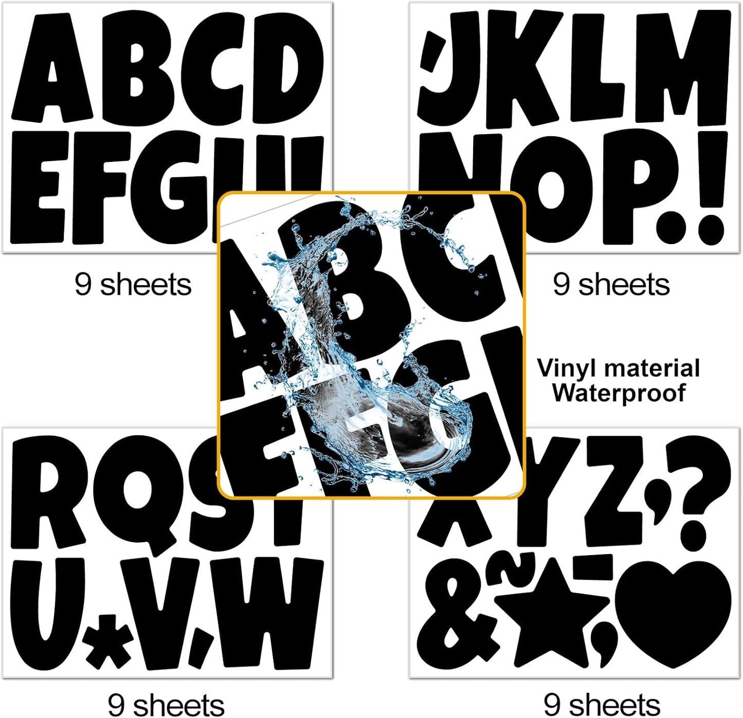 Bemeol Letter Stickers 351 Pieces 4 Inch Bulletin Board Letters Alphabet Cutout Letter for Bulletin Board Display Home Classroom School Decor(Black)