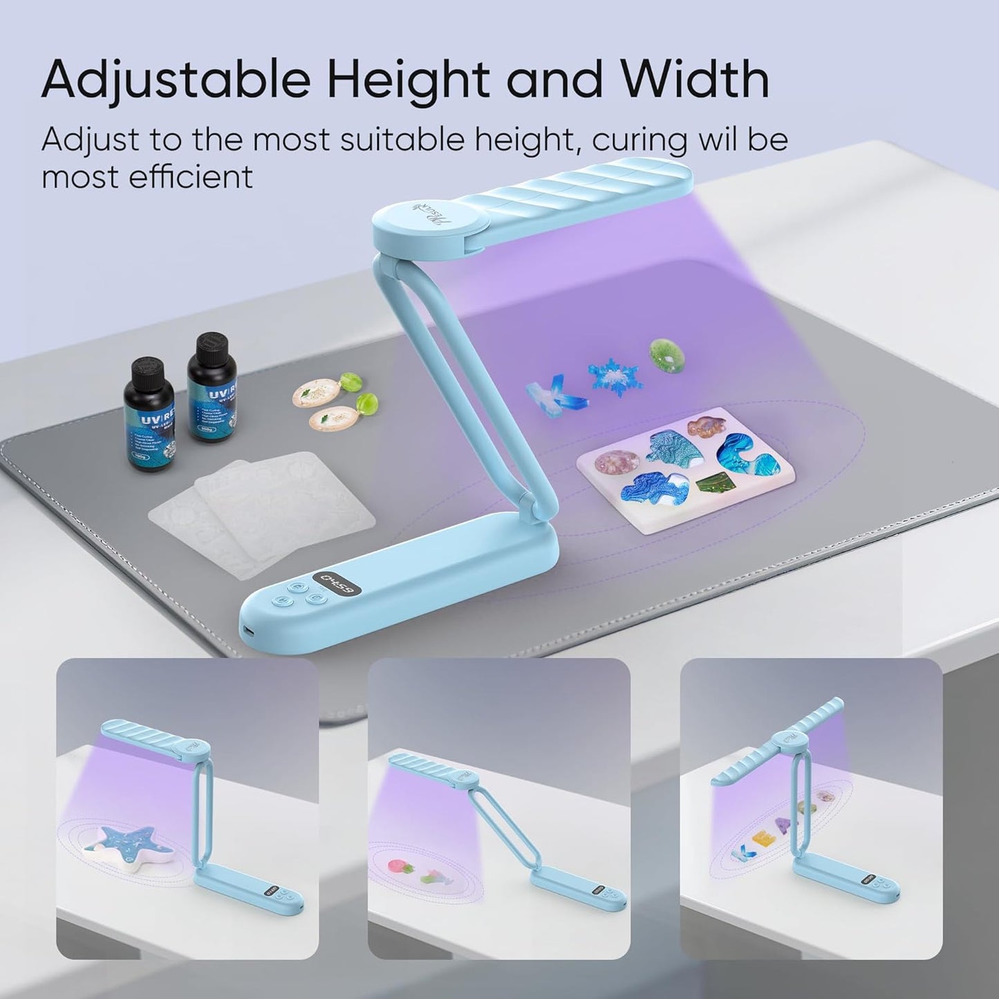 PPESULK Cordless UV Light for Resin Curing, Rechargeable Fast UV Light with 34 Beads and LCD Timer Display, Foldable Resin Curing Machine for Resin Molds, DIY Crafts, Jewelry Making(Blue)