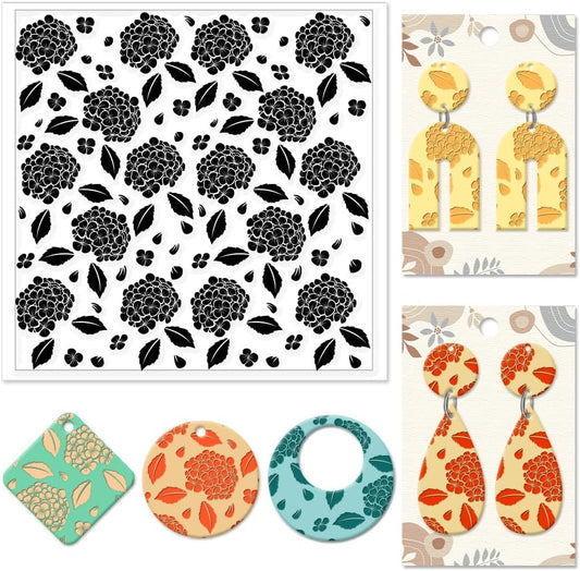 CHGCRAFT Hydrangea Texture Polymer Clay Texture Sheets Flowers Leaves Pattern Silicone Texture Stamp Clay Modeling Pattern Pad Texture Sheets for Polymer Clay Making Earrings Jewelry