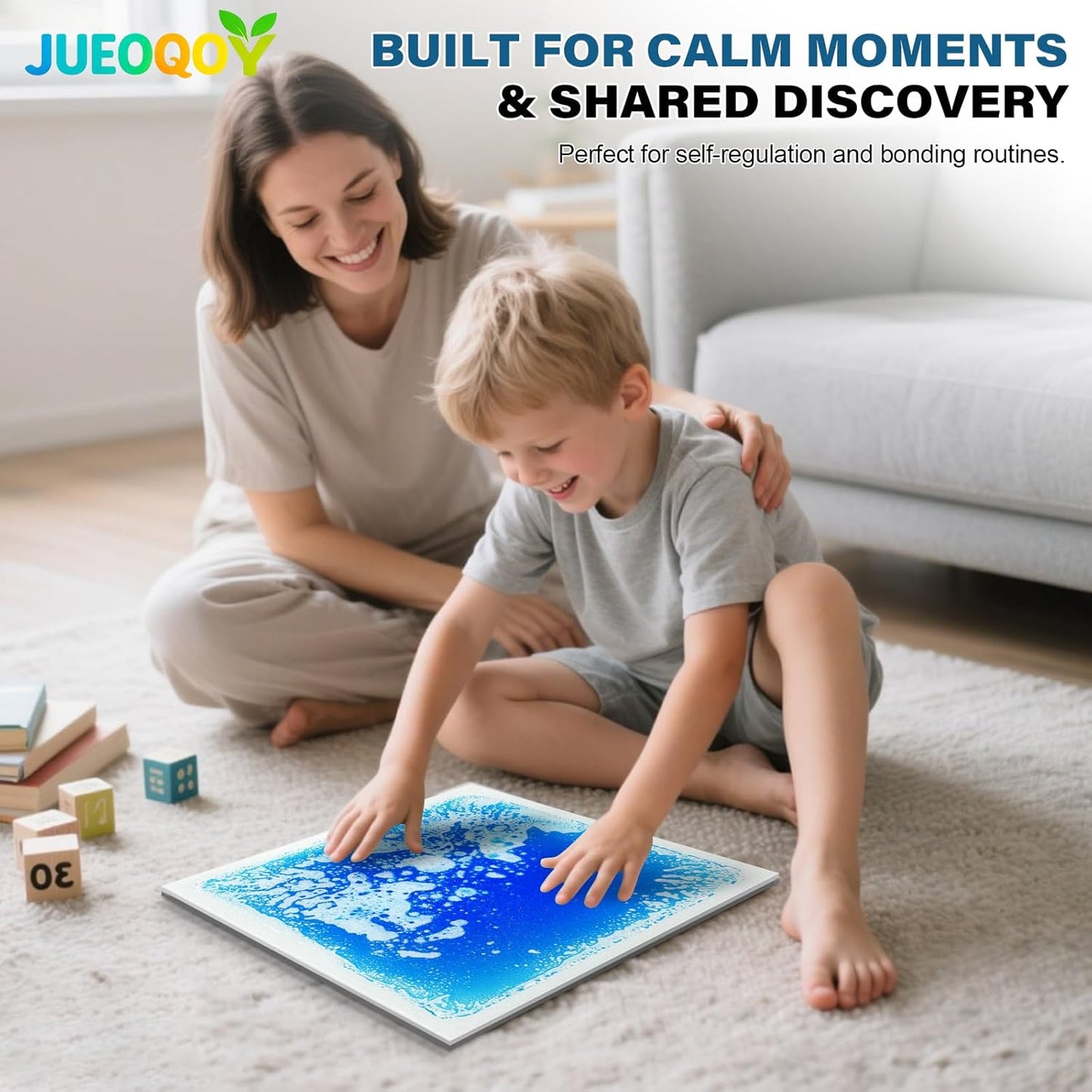 Liquid Sensory Floor Tile for Kids Ages 3+, 12" Step-On Tile with Non-Slip Base, Interactive Color-Flow, Blue, for Calm Corners (1-Pack)