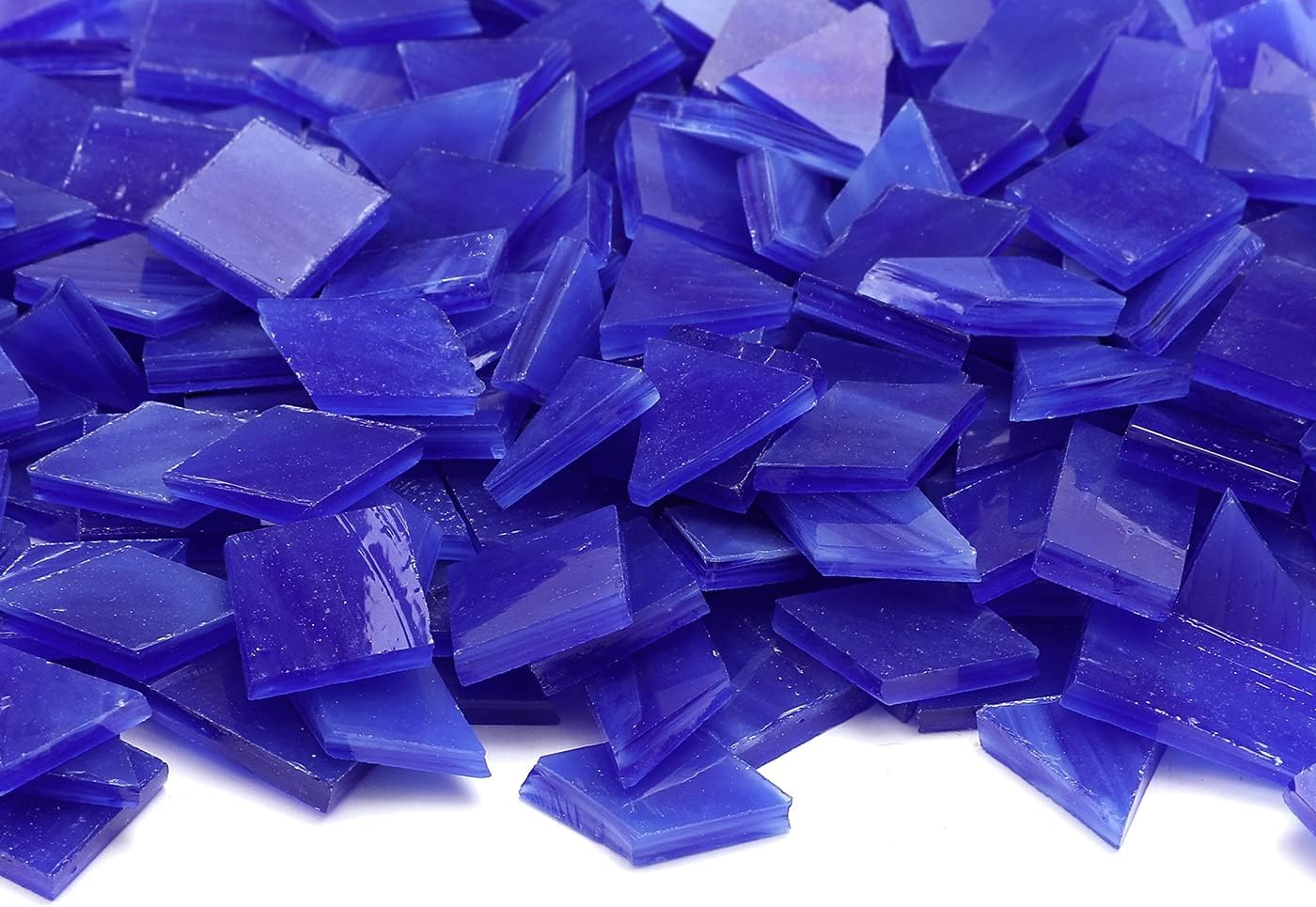 Lanyani Glass Mosaic Tiles for Art Crafts,4 Shapes Mixed Tiffany Stained Glass Pieces,200 Pieces,Square/Rectangle/Diamond/Triangle,Royal Blue