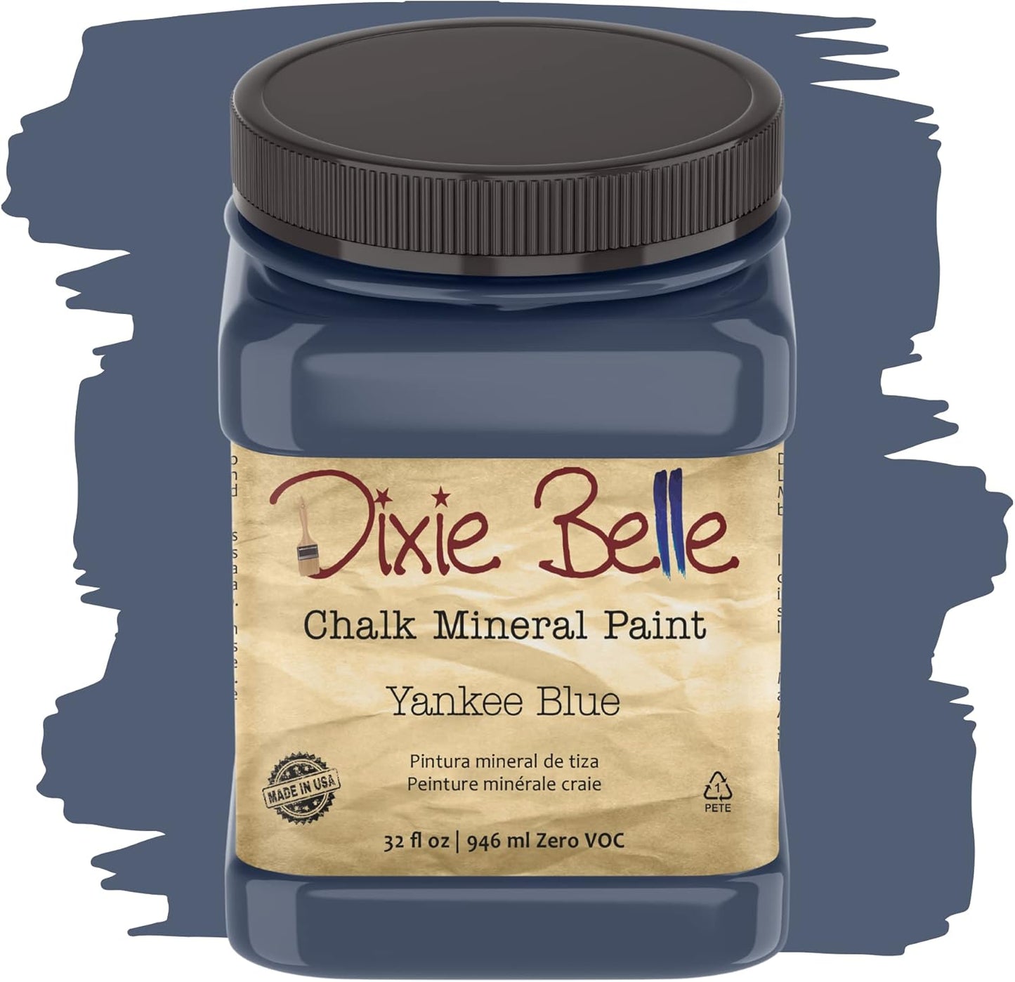 Dixie Belle Paint Company Chalk Finish Furniture Paint - Yankee Blue (32oz) - Matte Cool Navy Chic Chalk Mineral DIY Furniture Paint