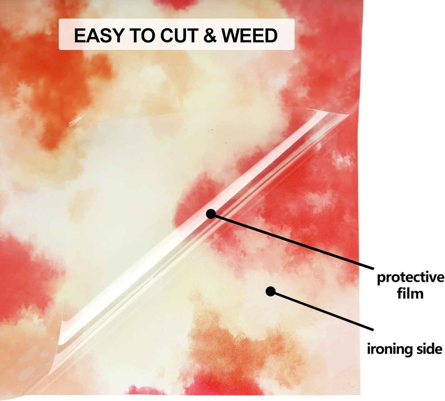 RENLI·TONG Tie Dye Heat Transfer Vinyl, 10Inch by 10ft Roll, Rainbow, Glossy, Cloth, Bohemian, Single Use, for T-Shirt, Shoes, Aprons, Jeans, Baseball Caps, Other Fabric Items