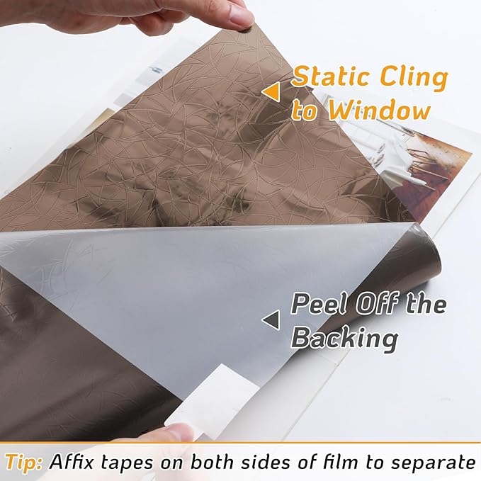 LUTE Window Privacy Film, Rainbow Window Flim, 3D Decorative Stained Glass Cling, Non-Adhesive Vinyl Static Cling Removable Glass Sticker, Sun UV Blocking Covering for Home, Brown, 17.5 x 118.1 inches