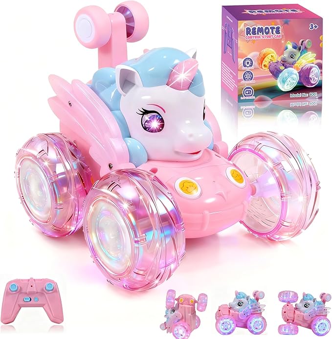 Unicorn Toys RC Car for Girls 4-6 Pink Cute Remote Control Toy for Beginner - Easy-to-Use, 360°Flips Stunt & Cool Blinky Lights - 3 4 5 6 7 8-10 Year Old Girl Birthday Gift Idea Christmas Stuff