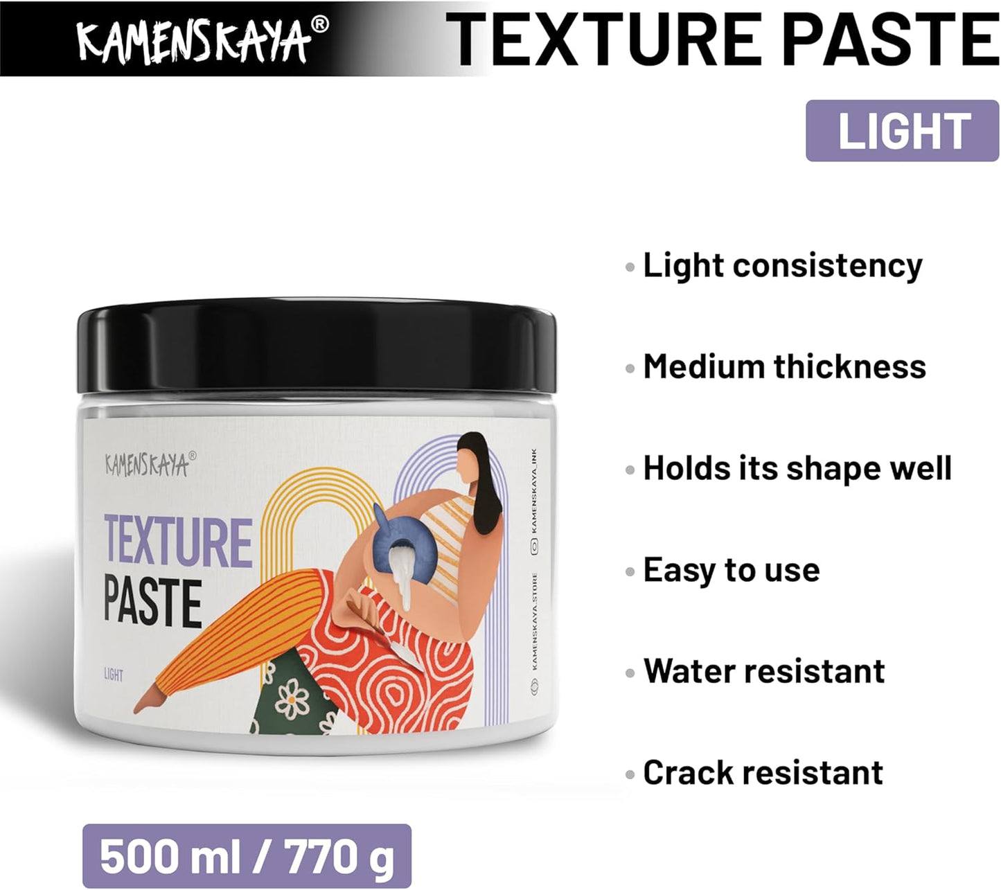 KAMENSKAYA Light Texture Paste - Modeling Paste Acrylic Medium - 16.9 fl oz (500 ml)