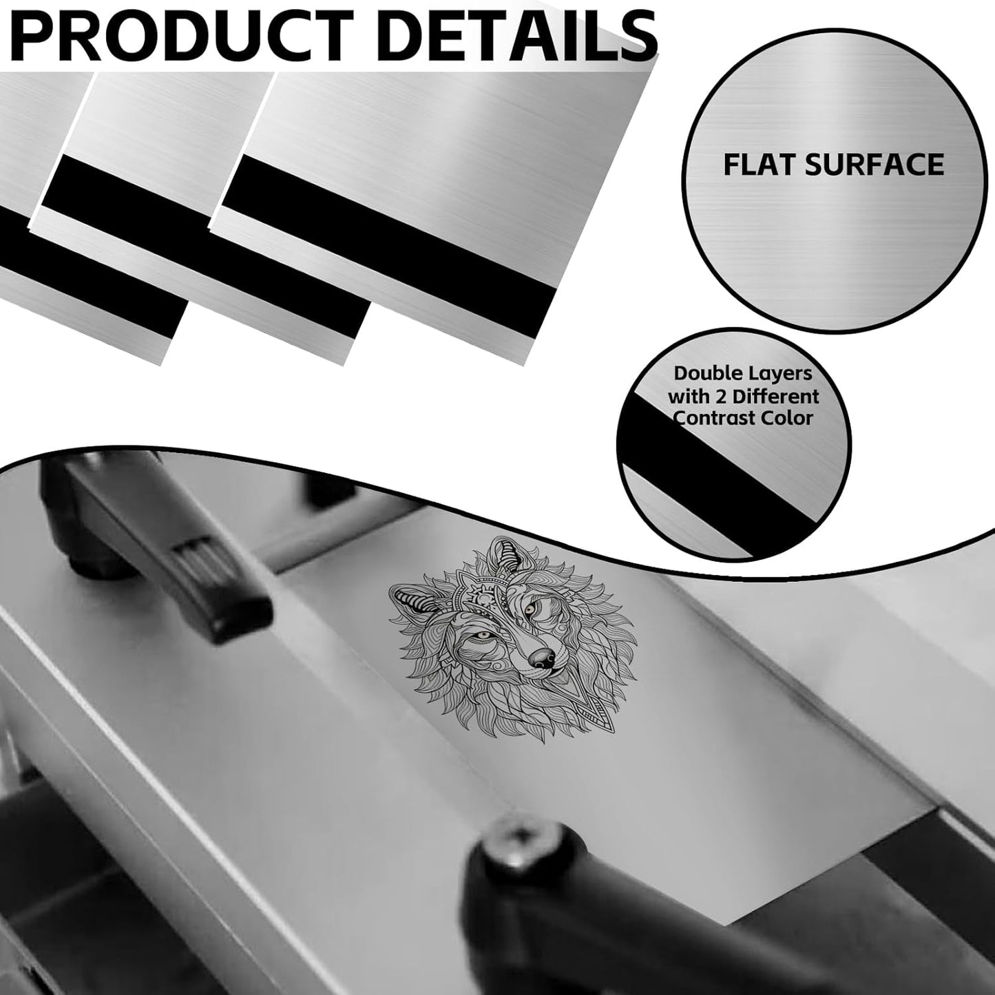 5PCS Laser Engraving Double Color ABS Plastic Sheet,Two-Tone Laserable Engraving Plastic Sheets for Name Badge,Office Label,Laser Artistic Product,Size 11.73" x 11.73",Brushed Silver/Black