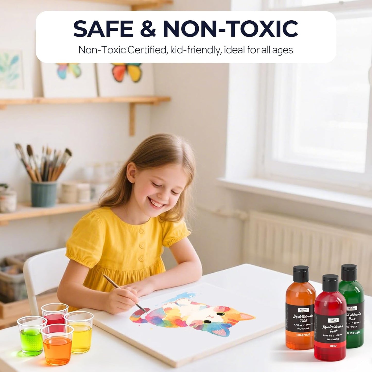 Nicpro 18 Colors Liquid Watercolor Paint Set, 8.45oz Large Bulk Liquid Watercolor Paint, Non-Toxic Water Colors Painting Supplies for Art Activity, Craft DIY, Poster, School, Home, Classroom, Party