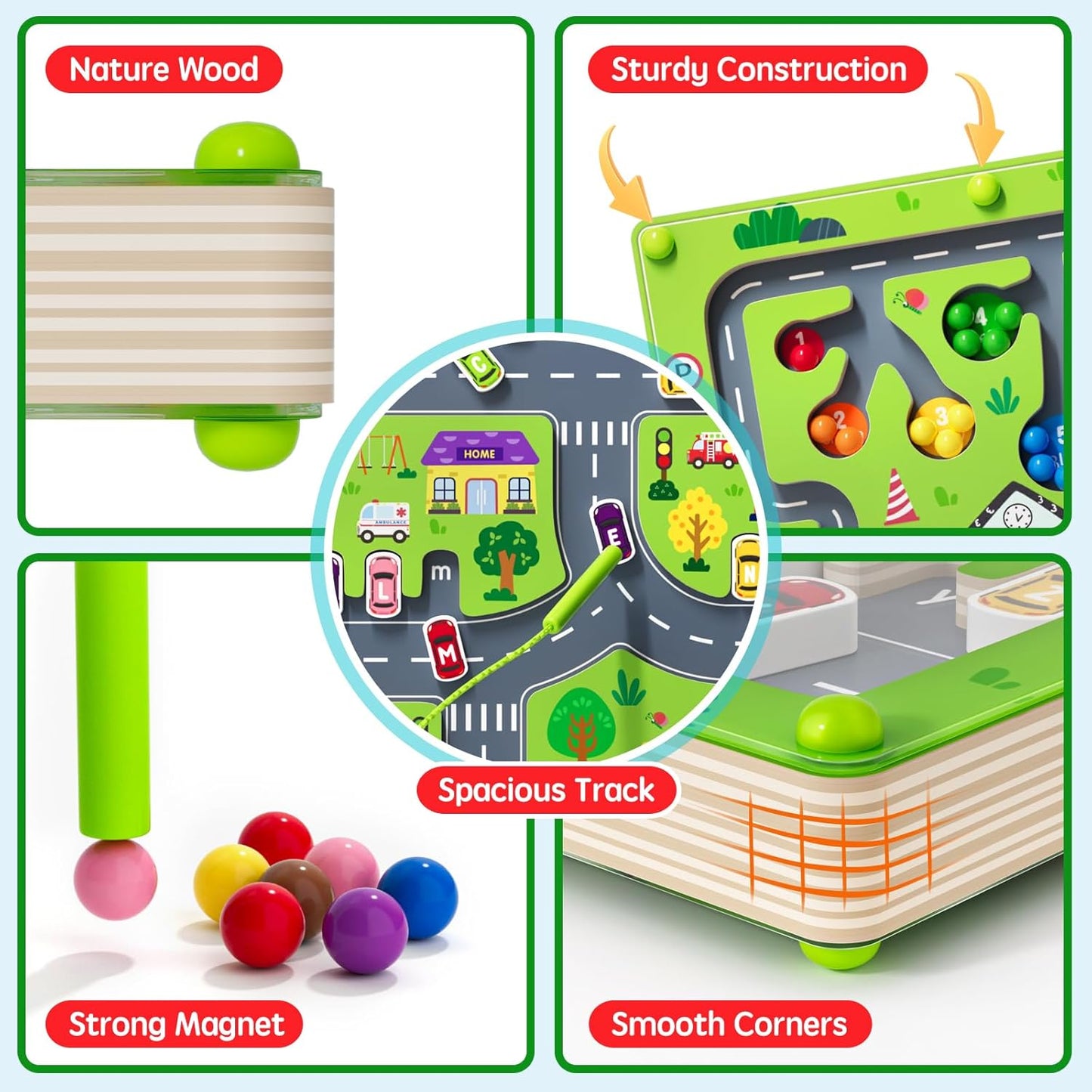 2 in 1 Magnetic Color and Number Maze Magnet Alphabet Counting Double Sided Board Wood Puzzle Fine Motor Skills Montessori Preschool Toys Gifts for Boys and Girls 3-5 Age (Big Car, One Size)