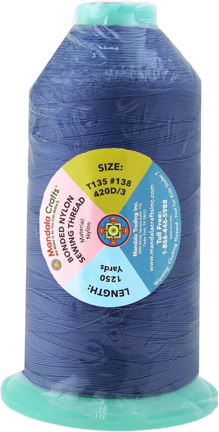 Mandala Crafts Bonded Nylon Thread Airforce Blue Heavy Duty Sewing Threads - 1250 YDs Size 138 420D T135 Tex 135 Thread for Leather Jeans Weaving Outdoor Marine Upholstery Threads