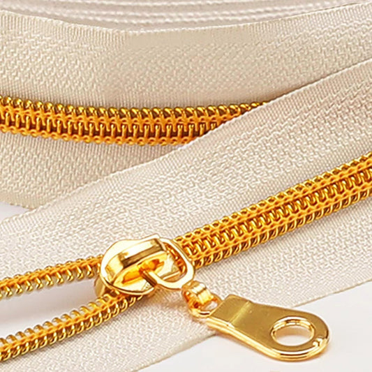 The Yards Bulk Zipper(#5), Beige Nylon Coil Zipper with Gold Teeth - 10PCS Sliders for DIY Sewing Craft Bags