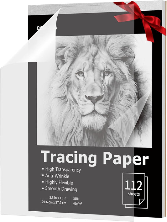 Tracing Paper 8.5x11 inch, 112 Sheets Transparent Vellum Paper for Tracing Pads, Translucent Tracing Paper for Pencil, Marker and Ink - Trace Images, Sketch, Preliminary Drawing, Overlays, Black