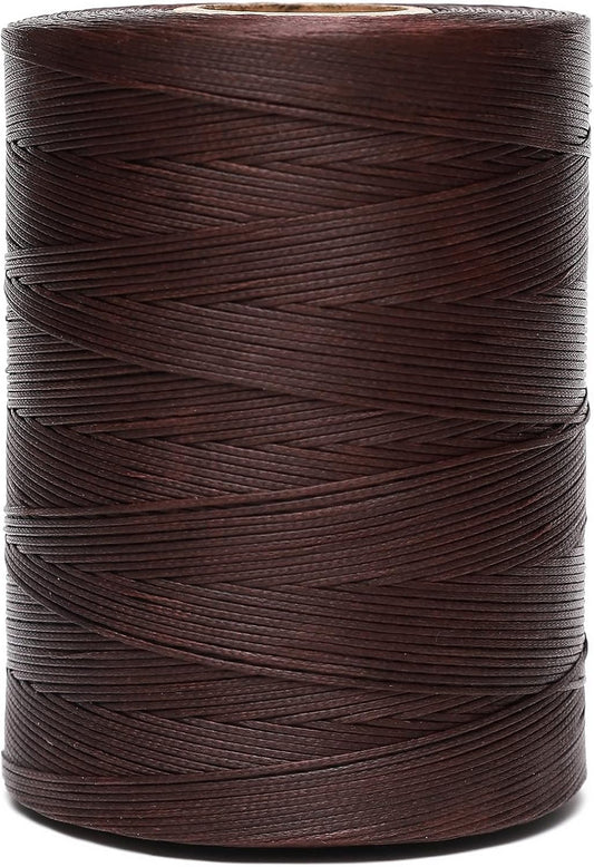 Waxed Thread,852Yards 150D 0.8mm Flat Polyester Wax Thread for Hand Sewing Leather Craft DIY Projects Shoes Repair Book Binding(Deep Brown)