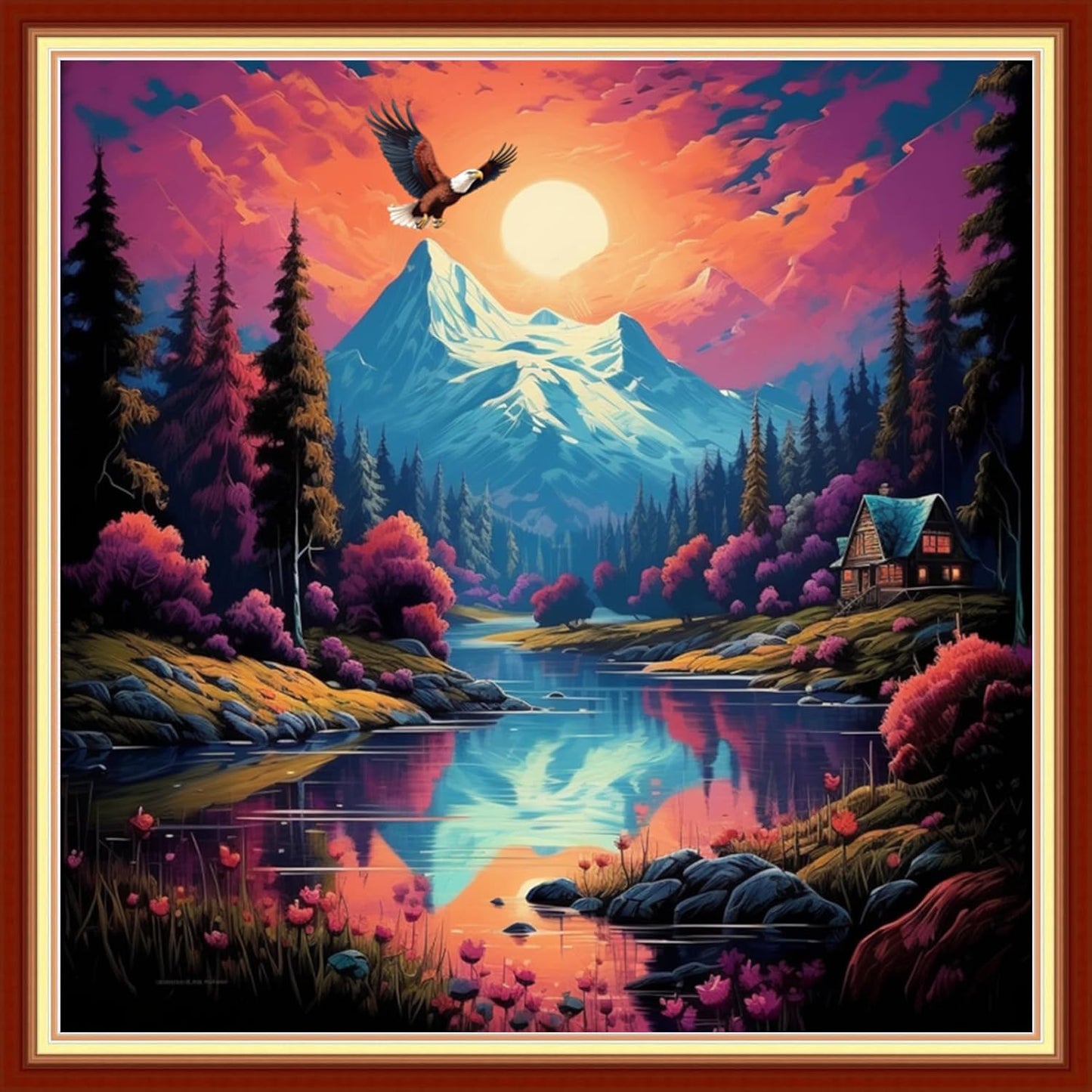 Foxhool Beginners Cross Stitch Kits Stamped Full Range of Embroidery Kits for Adults DIY Cross Stitches kit Embroidery Patterns for Needlepoint kit-Moonlight Scenery 18x18 inch