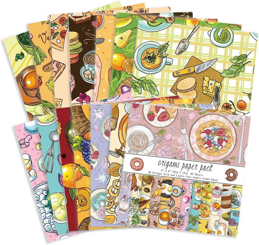 Origami Paper Kit 50 Sheets 70GSM 6 Inch Square Double Sided Color 50 Vivid Japanese Washi Chiyo Colors for Hand Crafts Origami Paper Arts Creativity.Dessert