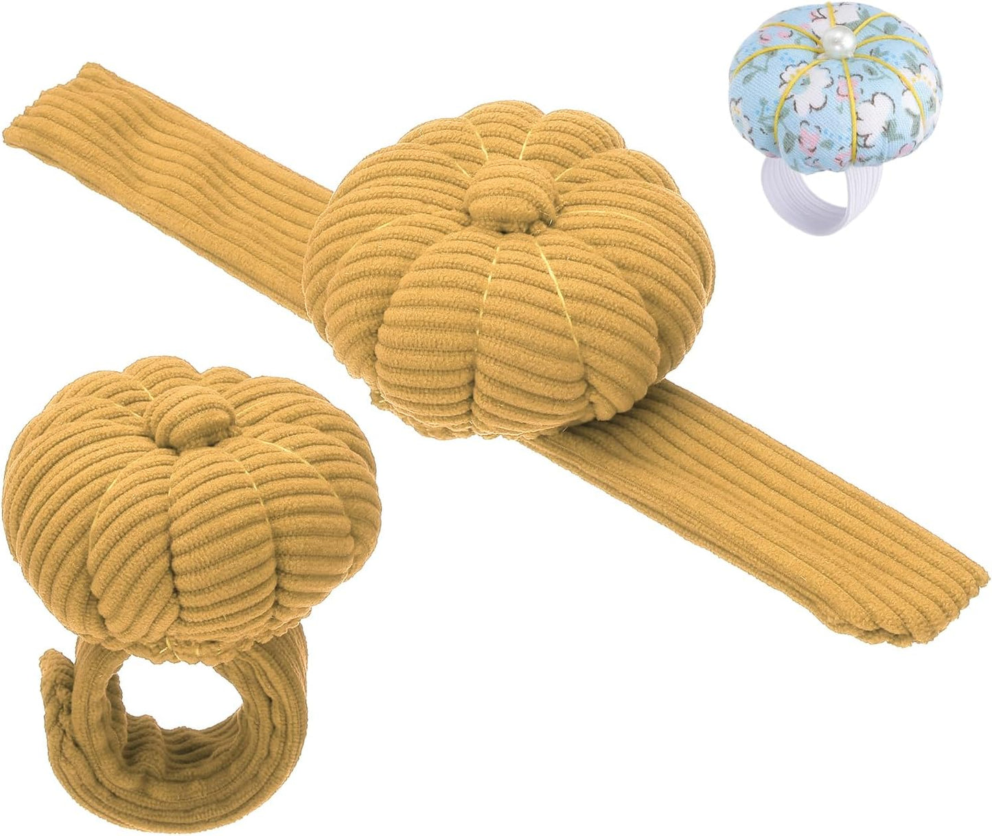 PATIKIL Wrist Pumpkin Pin Cushion, Snap Pin Cushion with Elastic Strap Ring Portable Embroidery Needle Pin Storage for Hand Craft Knitting, Yellow