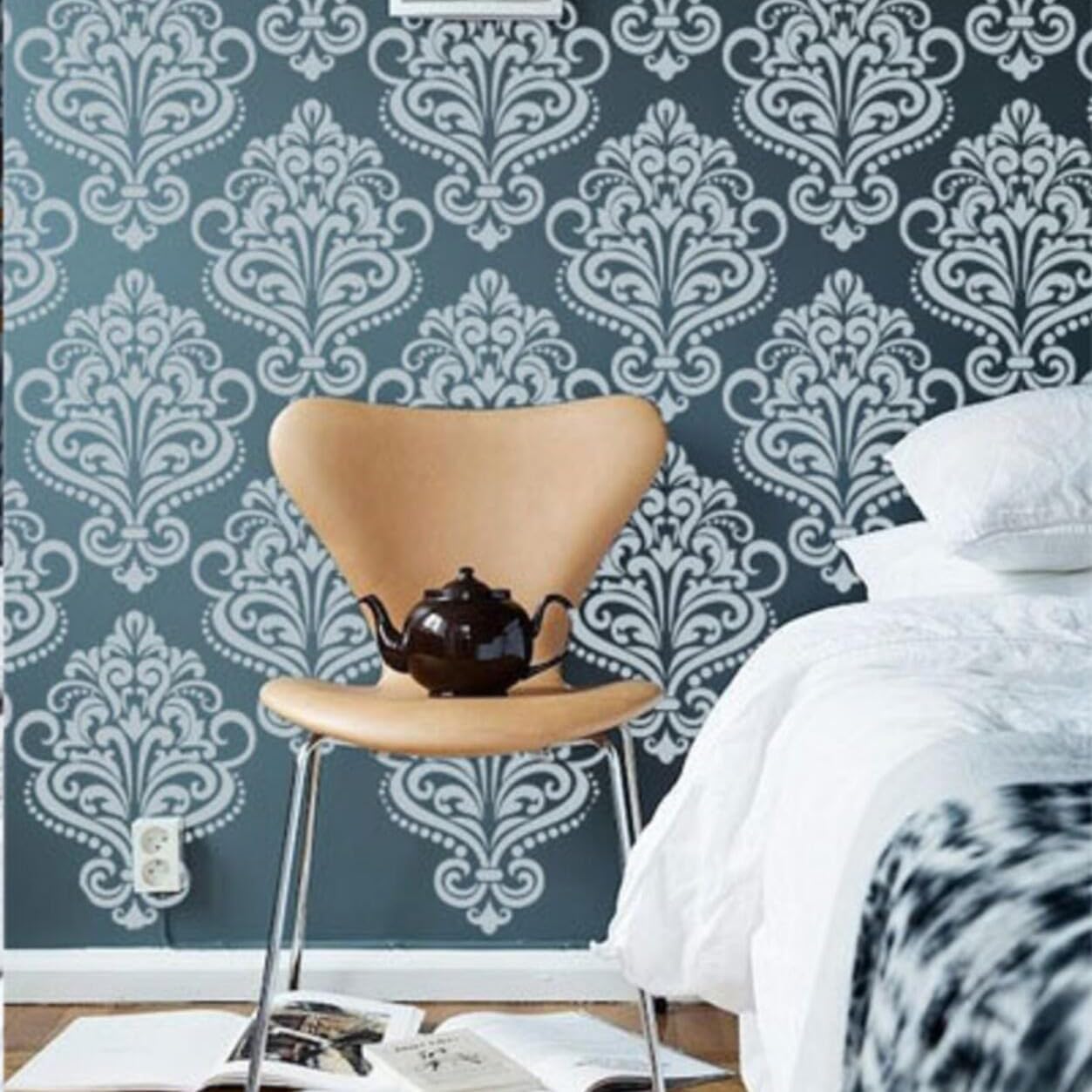 Damask Stencils for Walls 12inch Damask Stencil Large Texture Stencils Mixed Medium Layering Templates for Painting on Wood Furniture Canvas Paper Fabric