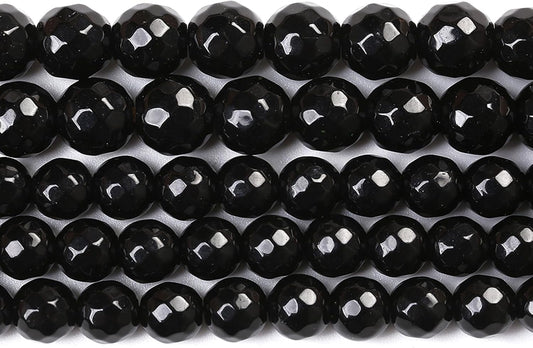 45pcs 8mm Natural Faceted Black Agate Stone Beads for Jewelry Making Energy Healing Beads DIY Bracelet Necklace Accessories 15" (8mm, Faceted Black Agate)