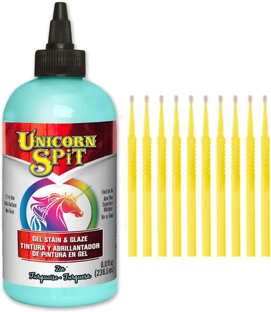 Unicorn SPiT Gel Stain and Glaze in One - Zia Teal 8 oz. Bottle Detail Sticks
