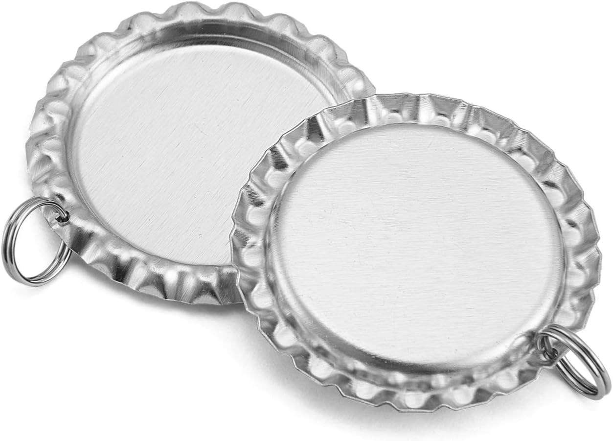 Silver Color Flat Bottle Caps with Holes and Rings – 1 Inch Aluminum Bottle Cap Pendants for DIY Jewelry, Crafts, Keychains – 50 PCS