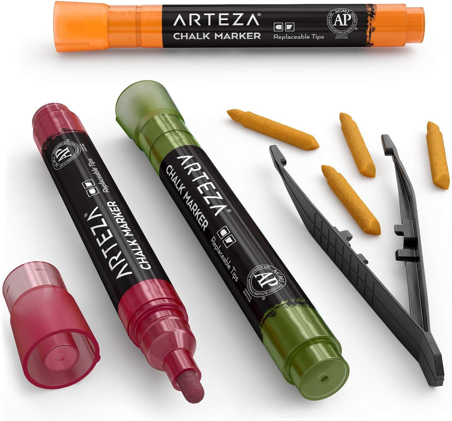 ARTEZA Pastel Liquid Chalk Markers, Set of 16, Tweezers, Labels, Stencils, Erasable, Water Based Pens for Chalkboards, Glass, Windows, and More