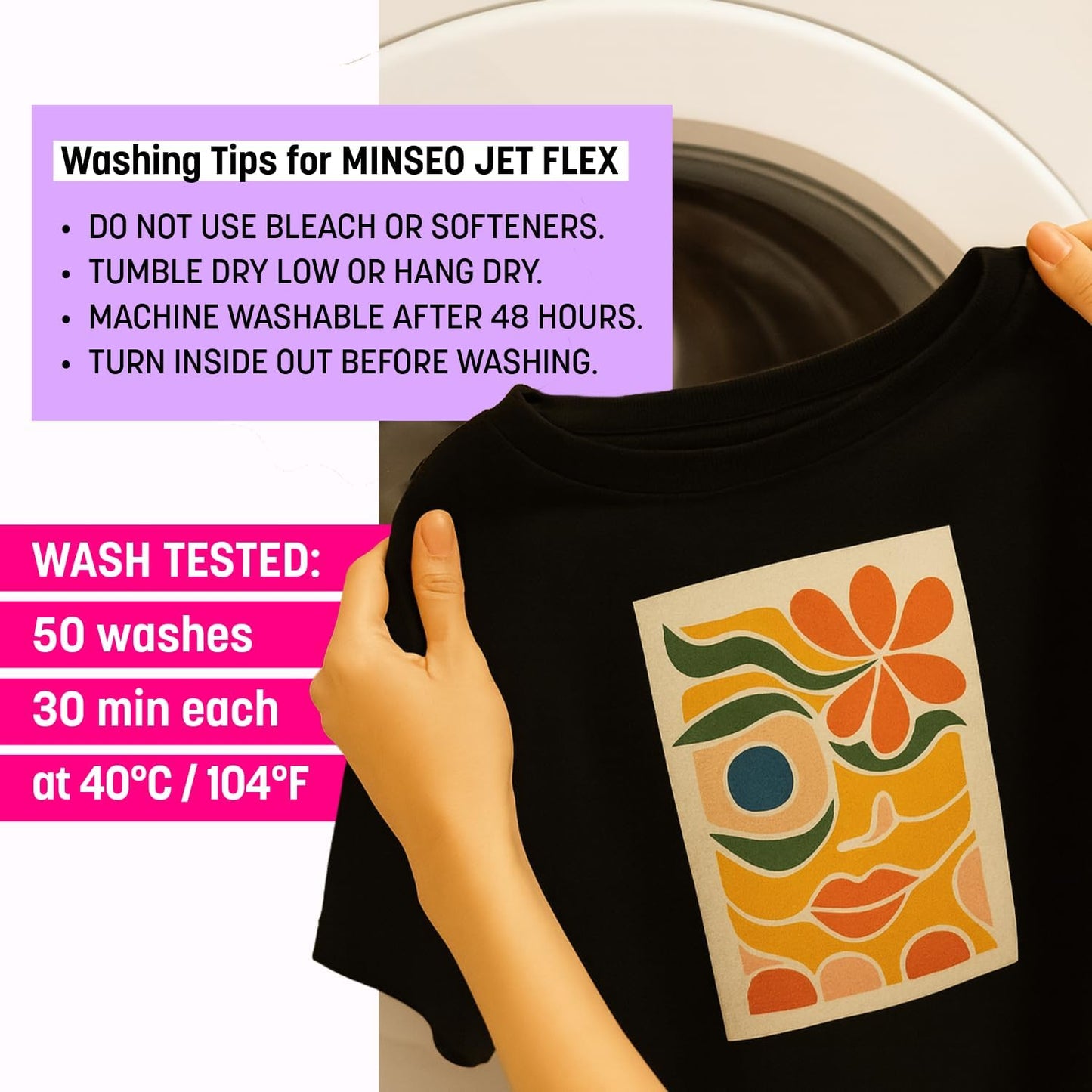 MINSEO Jet Flex Premium Opaque Heat Transfer Paper for Dark Fabric (10 Sheets 8.5x11") Printable Iron-on Transfer Vinyl for Inkjet Printer (Made in Korea)