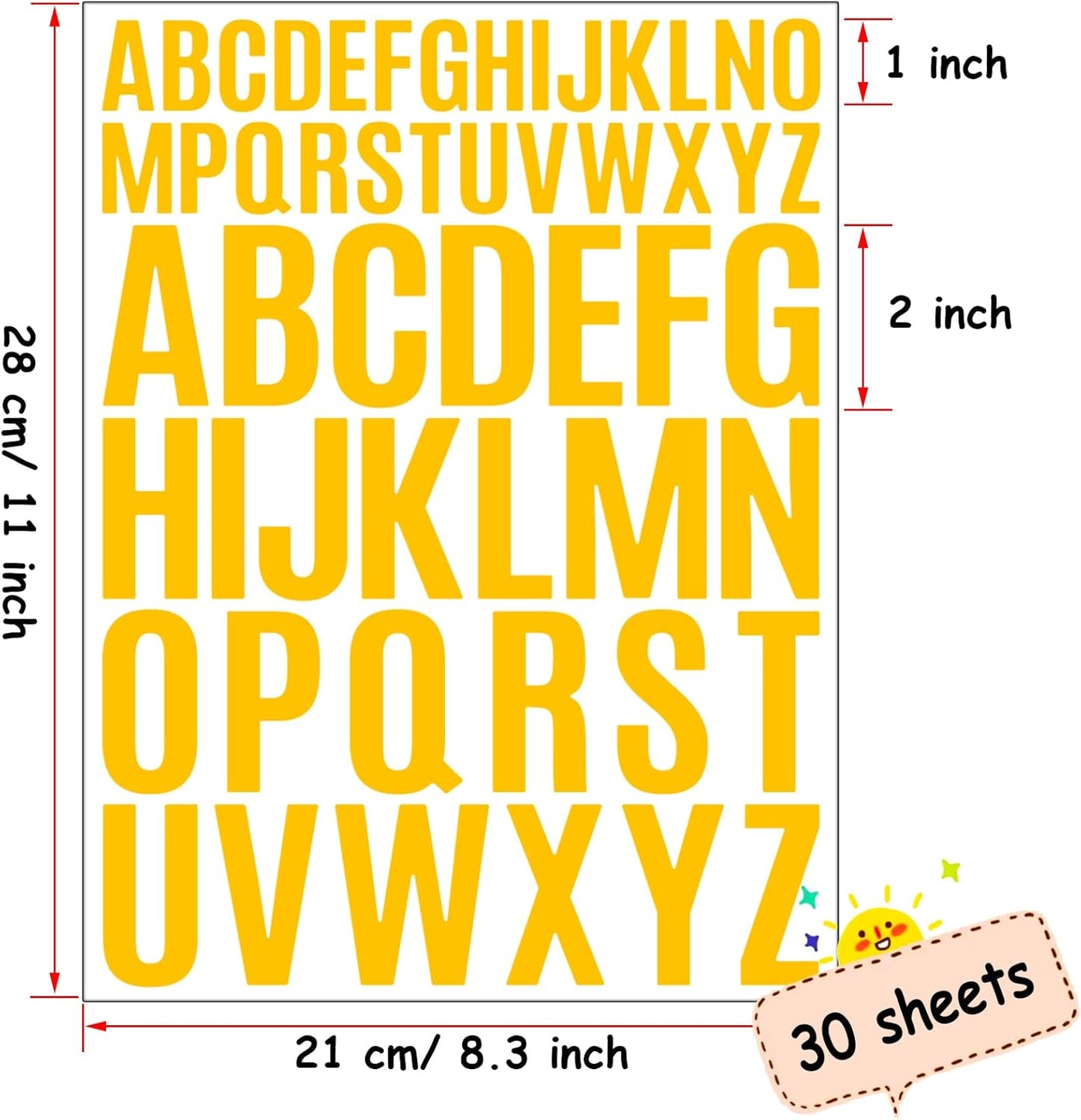 Bemeol Letter Stickers 1560 Pieces 30 Sheets Stick on Vinyl Letters Capital Alphabet Sticker Letter for Craft Bulletin Boards Classroom Home Business Decor(Yellow,1 Inch,2 Inch)
