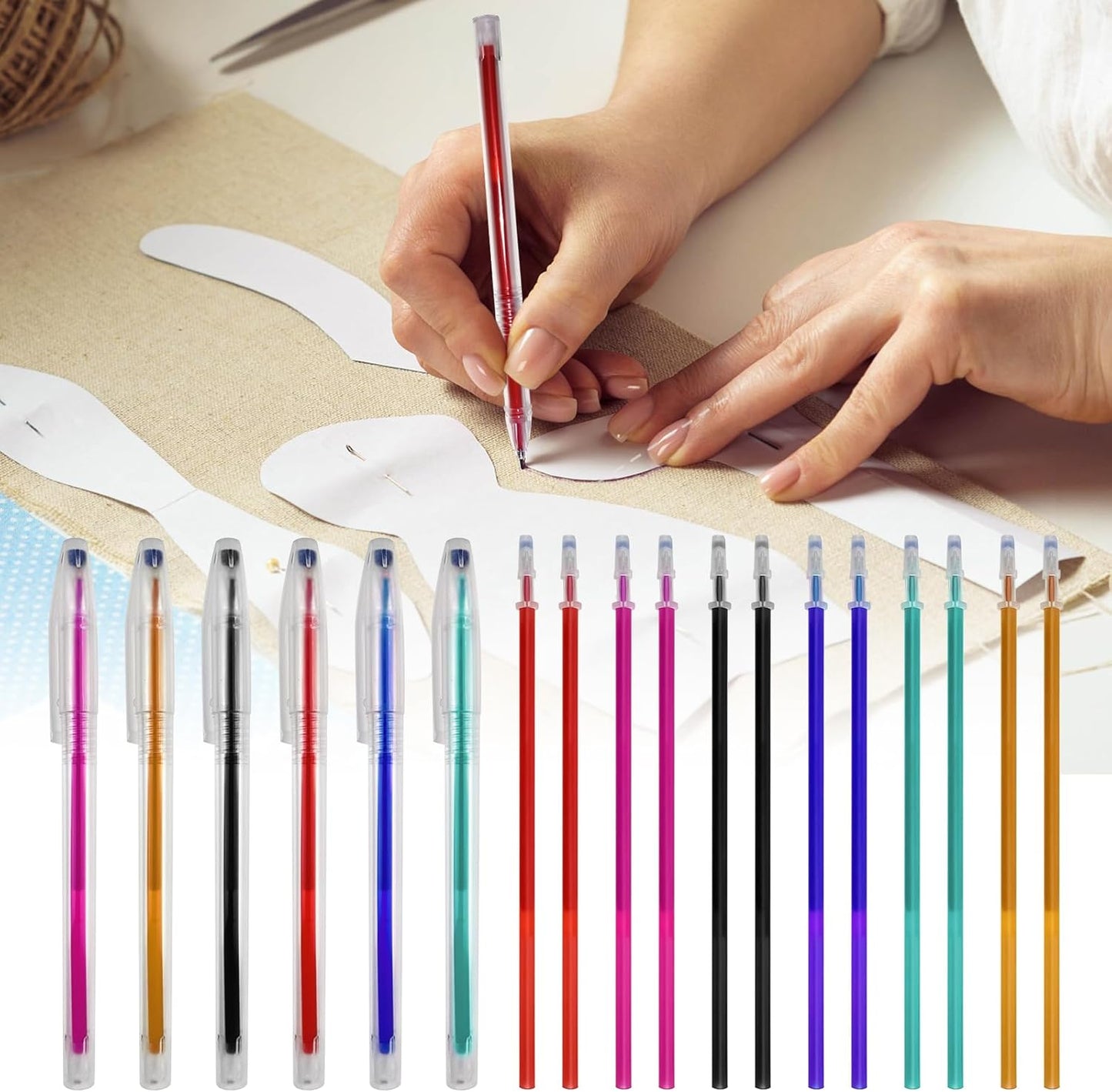 24pcs Heat Erasable Pens for Fabric, Assorted Colors, Fabric Pens for Sewing Erasable for Quilting Sewing DIY Dressmaking Fabrics Tailors Chalk