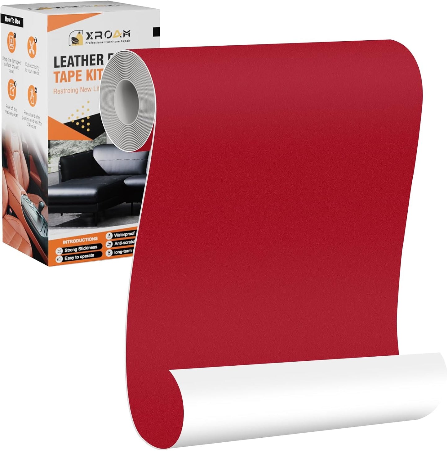 Leather Repair Tape, 4.7x63 inch Leather Patches for Furniture, Self Adhesive Leather Repair Patch for Sofas, Couches, Leather Covers, Seats, Chairs, Vinyl Repair Tape Red-Fine Grain