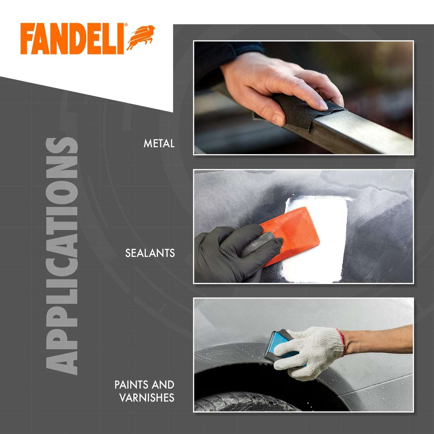 Fandeli | Waterproof Sandpaper | Assorted Grits (220, 320, 400) | 50 Sheets of 23 x 28 cm | Waterproof Car Sandpaper | Sanding Paint | Sanding Varnish