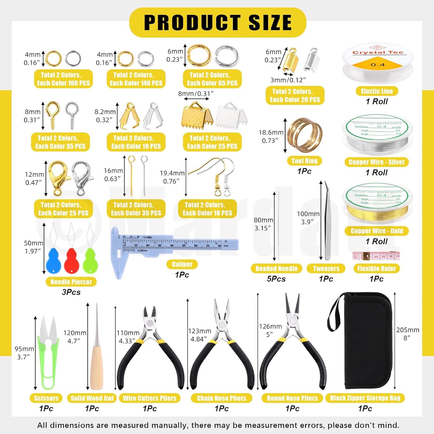 Mardatt 950Pcs Jewelry Making Supplies Kit - Includes Pliers, Wires, Jump Ring Opener, Tweezers, Awl & Accessories for Making & Repair