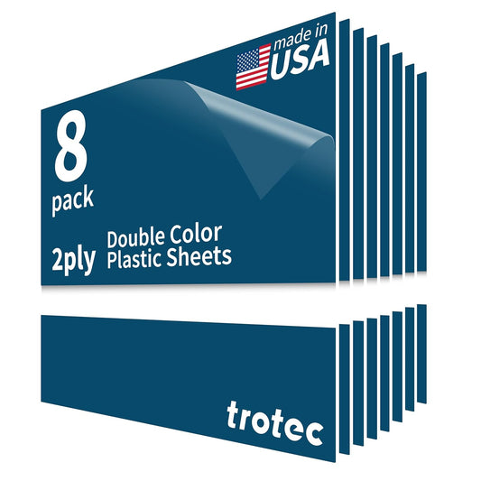 Trotec TroLase | 12"x12"x1/16", 8 Pcs | Blue/White | 2 Ply | Modified Acrylic | Laser Engraving Double Color Plastic Sheet | Engraving Blanks for Laser, Saw, Guillotine | Made in USA