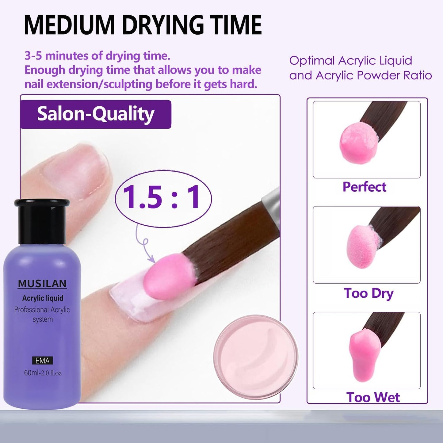 Monomer Acrylic Nail Liquid 6oz for Acrylic Powder - Professional 180ml Monomer Nail Liquid Powder Extension 3D Nail Art - MMA Free,Quick Dry Time,Non-Yellowing