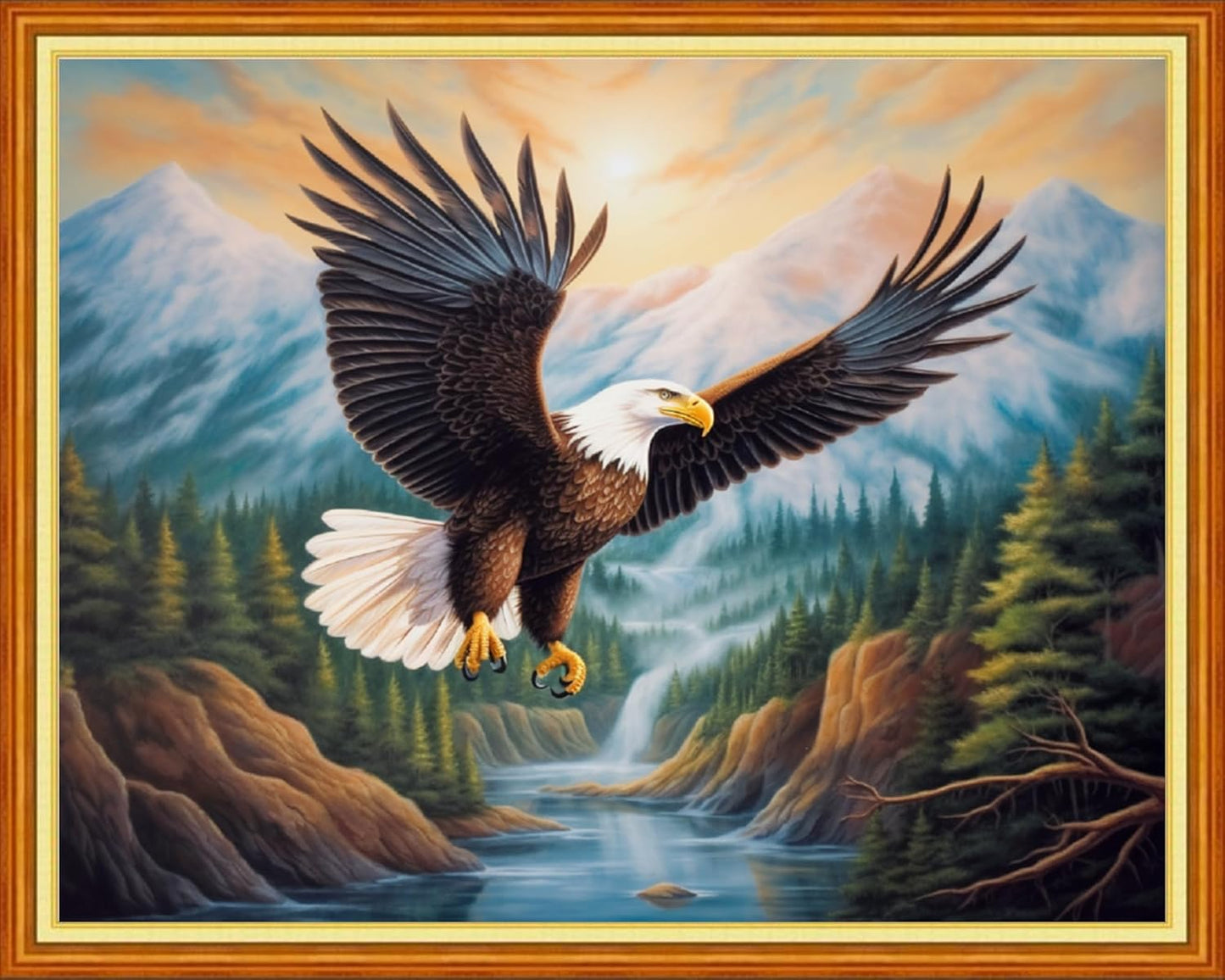 Foxdiviy Stamped Cross Stitch Kits Full Range of Embroidery Needlework Starter Kits for Beginners Adults 11CT Embroidery Patterns Art Crafts DIY Needlepoint Kits-Eagle Scenery 16x20 inch