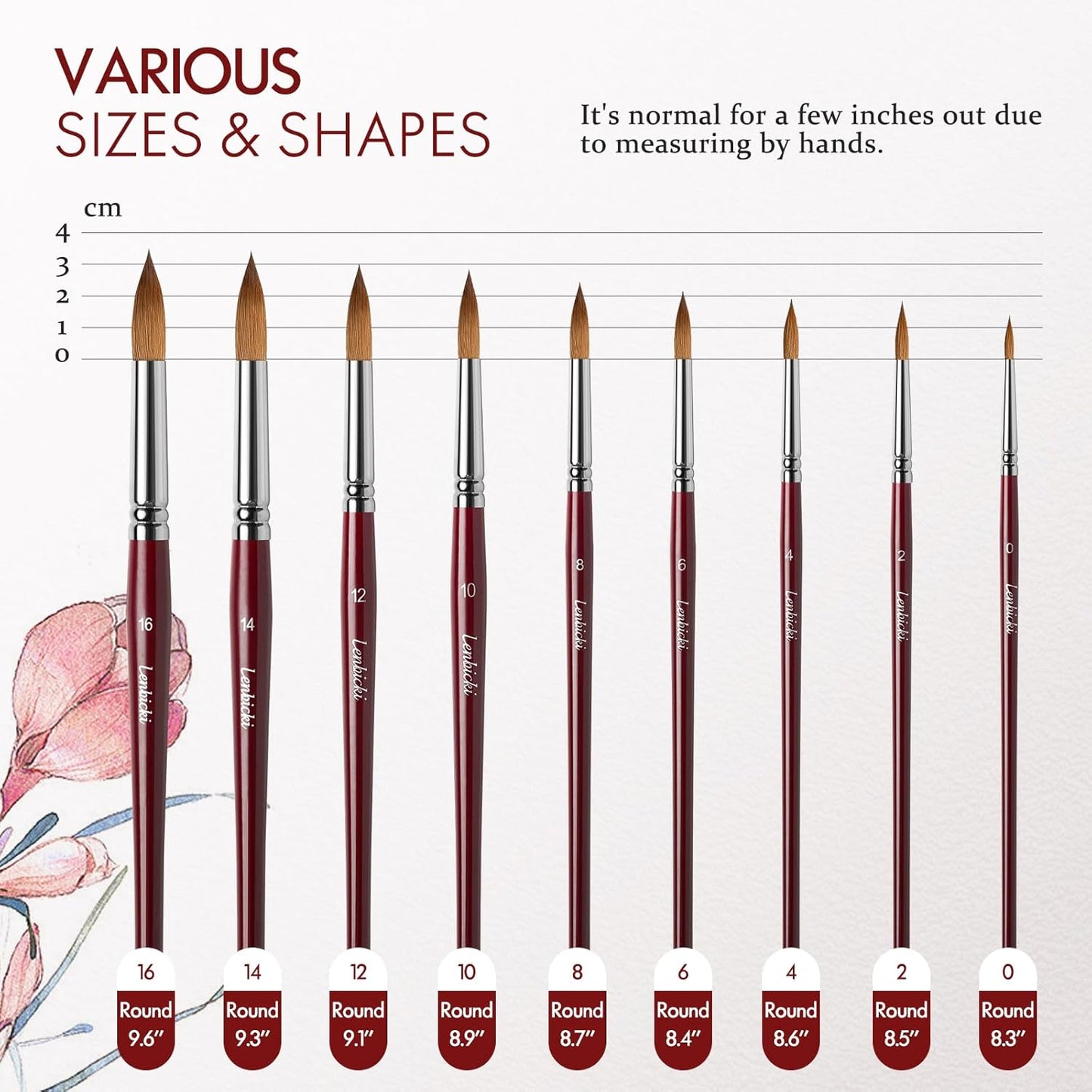 Sable Hair Watercolor Brushes Professional,9pcs Mop Round Fine Tip Detail Watercolor Paint Brush Set,Ideal for Gouache Acrylic Ink Painting