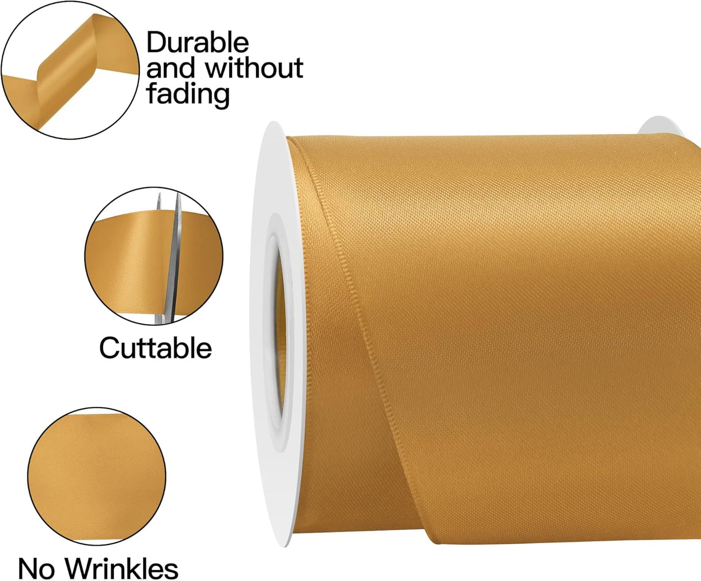 Old Gold Satin Ribbon 3 Inch X 15 Yards Solid Color Double Faced Ribbons Perfect for Crafts Wedding Decor Bow Making Arts Sewing and More