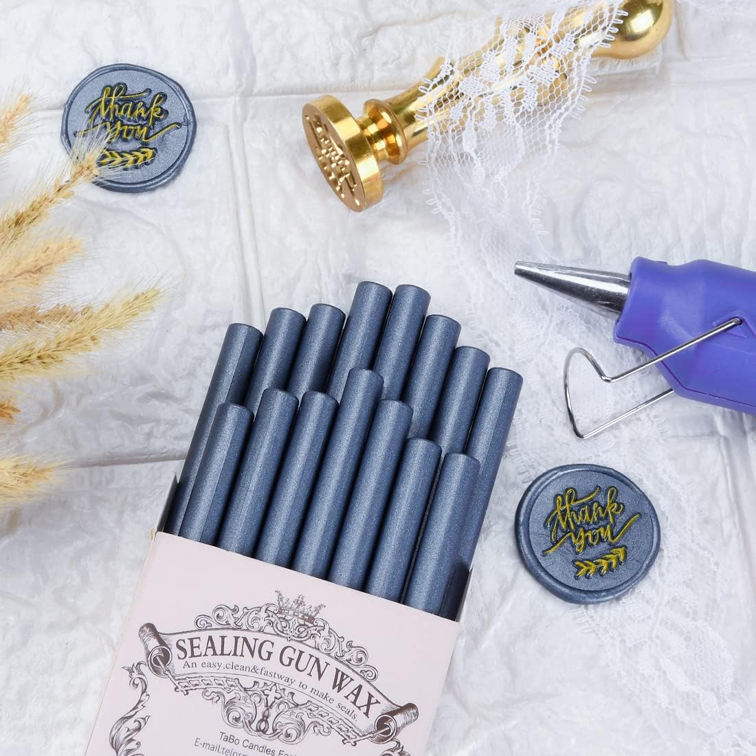 16 PCS Hot Glue Wax Sticks in Steel Blue Color for Mini Glue Gun, Make Wax Seals for Wedding Invitations Thanks Card Envelopes Gift Wrapping